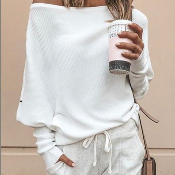 Floral blooming 2xl (more like xl) white dolman off shoulder long sleeve top - Picture 5 of 5